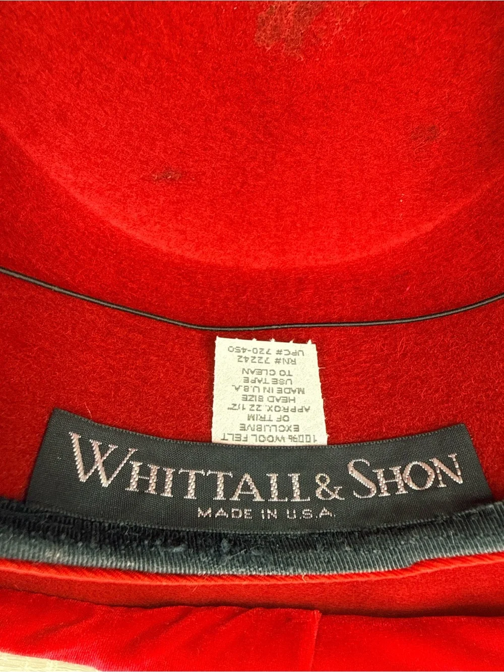 Whittall & Shon Vintage Red Wool Velvet Wide Brim Hat Rhinestone Bow Pillbox